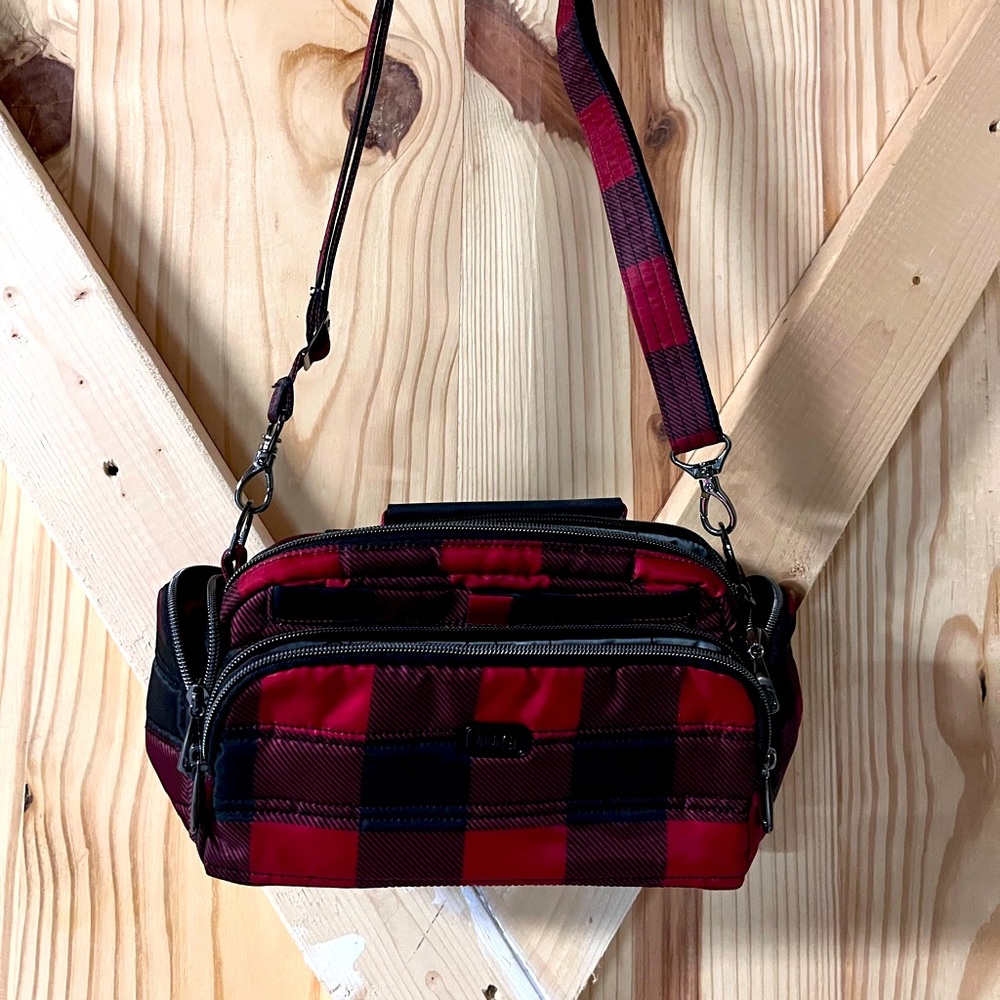 Lug Trolley crossbody buffalo check red